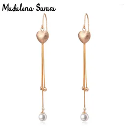 매달린 귀걸이 Madalena Sarara 5mm-11mm 담수 진주 여성 18K 금 차 꽃 공예 긴 펜던트