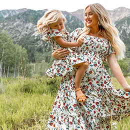 Vestidos a Juego Para Madre e Hija, Traje Elegante Hasta La Rodilla, Manga Corta, Estapado, Moda Family, Verano, Nuevo