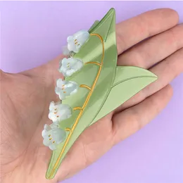 HANGZHI Pink Cherry Blossom Acetate Hair Clip White Lily Of The Valley Shark Hair Claw For Women Girls Travel Hair Accessories