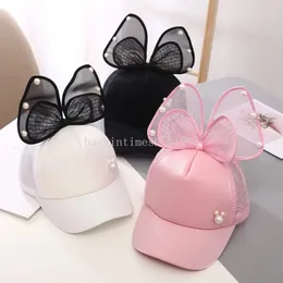 Big Bowknot Baseball Cap para crianças Mesh de verão Meninas magras chapéu de sol respirável cor de cor sólida