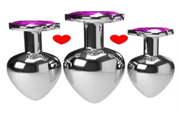 3pcsset multicolore massager liscio perle anali di cristallo gioiello taglio del cuore stimolatore femmina giocattoli sesso di dildo metallo anale plug273s3898060