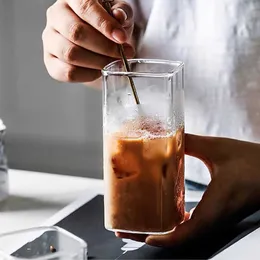 Quadrado xícara de vidro simples e transparente bebida gelada de grande capacidade de suco de leite chá bebida água xícaras de mousse de vinho caneca de café com cerveja de vidro