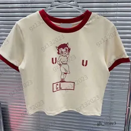 Miui Shirt Tops Womens Designer ClothingTシャツMiui Cartoon Cat Girl Print Short Bare Waist Tシャツの色Edges短袖トップTシャツMui Mui Tシャツ228