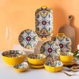 Tigelas Bigs Bohemian Style Cerâmica combinação de utensílios de mesa Definir alta cor de arroz doméstico Macar de placa vegetal