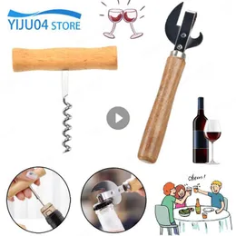 Wine Opener With Wooden Handle Can Multi Functional Tin Can Beer Bottles Openers Household Wine Corkscrew Kitchen Accessories