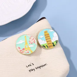 XEDZ Colorful Landmark Building Enamel Pin Eiffel Tower Big Ben Badge Metal Brooch Lapel Clothes Backpack Sweater Accessories Gi