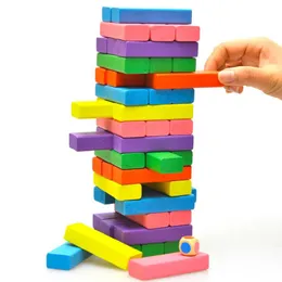 Wooden Colored Blocks Tower Game Balancing Game for Kids and Adults, Colored Wooden Game Classic Blocks Truth and Dare Game for All 54 Wooden Block Game with Dices