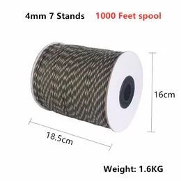 CAMPINGSKY 550 Paracord 4mm 1000FT Parachute Cord Type III 7 Strand Rope Survival Kit For Outdoor Camping