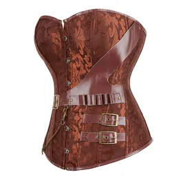 Vintage steampunk espartilho bustier overbust bustier korsett para mulheres jacquard floral gótico gorset corselet sexy