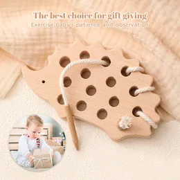 Educational Toys For Baby Animal Wooden Hedgehog Threading Board Fingers Flexible Training Montessori Game Baby Accessories Gift