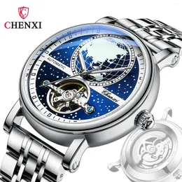 ساعة معصم Chenxi 8871 Tourbillon Men's Watches Hateproof Feathel Stainless Steel Luminous Luxury Automatic Mechanical Watch for Men Male Reloj