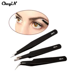 3PCSset Aço inoxidável Encurso de aço Tweezer Extensão de cílios Definir ferramentas de unhas Tweezers de composição cosmética FACE8212902