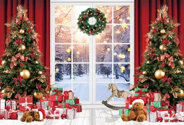 Mehofond Photography Background Christmas Trees Window Fireplace Holiday Party Kids Family Portrait Decor Backdrop Photo Studio