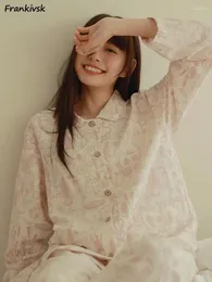 Abbigliamento da casa Set di pigiama set donne Summer Sweet Simple All-coreano Classico streetwear traspirante Cozy a maniche lunghe Sleep abbigliamento College