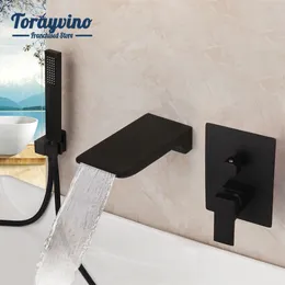 Torayvino Badewanne Wasserhahn mit matt schwarzem Wand-Duschmixer heißer und kaltes Wasserfall Wasserfall Taps