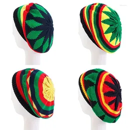 Berets Winter Beret Cap for Mens Women Jamaican Rasta Knit Beanie Hat Multi-Color Leaves Hip Hop Fashion Haircover