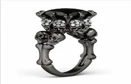 Brand Punk Jewelry Skull 10kt Black Gold Princess preenchido com 5ct Black Sapphire Cocktail Bands Ring For Mulher Men61410836808837