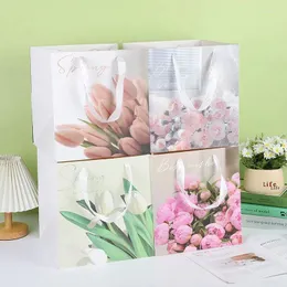 Present Wrap 1pc Portable Flower Box Rose Cake Packaging Boxes Waterproof Kraft Paper Handy Presents Påsar för bröllopsfödelsedagsfest