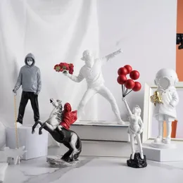 NORTHEUINS Resin Banksy Figurines for Interior Flower Thrower Statue Bomber Sculpture Home Desktop Decor Art Collection Objects 240411