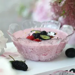 Skålar kronblad lättnad glas frukt skål hushållsredskap för kök glass dessert cup bordsartiklar ganska nudel