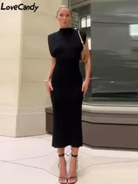 Masowe czarne sukienki o szyi szczupły dla kobiet seksowne tylne dzielone rękawe bodycon sukienka elegancka kobieca stroje streetwearu 240407