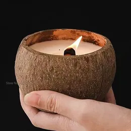 1pcs Natural Wooden Candle Jar Coconut Bowl 550ML Aromatherapy Container Tableware Dessert Handmade Crafts Smoothie Bowl