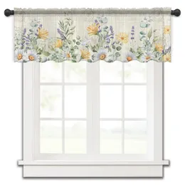 Blommor Daisies Lavender Sheer Gardiner för Kitchen Cafe Half Short Tulle Curtain Window Valance Home Decor