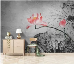 Wallpapers Beautiful Scenery Chinese Retro Ink Lotus Abstract Hand Painted Tv Background Wall