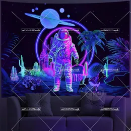 Estético Blacklight Astronaut Space Tapeçaria Galáxia Universo Tapeçarias brilham na Tapeçaria escura Decoração de parede UV da luz preta