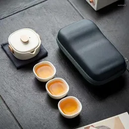 Conjuntos de chá de teaware conjunto de chá de viagem bege xícara de cerâmica portátil e portátil mão chinesa maconha