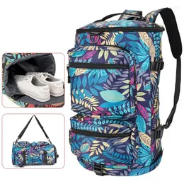 Backpack Travel Leaves Printing Graffiti Large Bucket Luggage Shoulder Bag Men Women School Pack Rucksack With Shoes Pocket