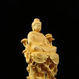 Holzschnitzung Guanyin-Sakyamuni Buddha Dekorative Statue Holzbaum Weinkunst Carving Home Dekorative Figuren Feng Shui Statue