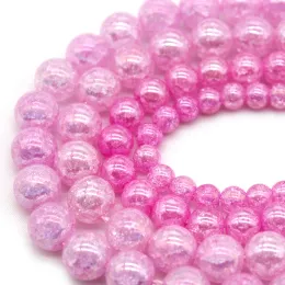 Light Rose Red Snow Cracked Crystal Stone Beads 6/8/10mm Round Loose Quartz Crystal Beads for Jewelry DIY Making Bracelet 15"