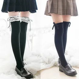 Anime Costumes Anime Cosplay Costume Lolita Maid Girls Lace Lår High Sock Over Knee Leg Warmer Leggings Sexig bomullsstrumpa Tillbehör 240411
