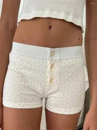 Shorts femininos femininos Summer Summer Lounge Flor/listra impressão botão frontal para baixo da cintura elástica calça curta