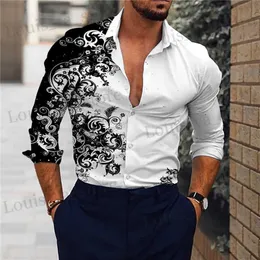 Mäns casual skjortor nya pojkvän skjortor långa slve slim knappen lapel mens topps hösten 2023 mode 3d kvicksand tryck ädla prom party tröjor m-3xl t240411