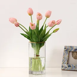 Fiori decorativi 5 teste artificiale fiore di tulipano bouquet floreale colorato pura silicone fazzo fazzo per la cerimonia del giardino