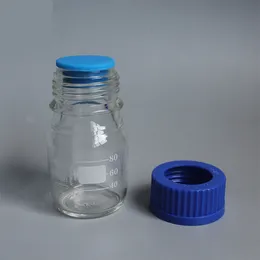 GL45 Round Media Storage Bottles Storage Glass Bottle with Blue Screw Cap 100ml 250ml 500ml 1000ml