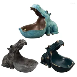 Dekorativa figurer harts Hippo Sculpture for Desk Home Decoration Hippopotamus Staty med lagringsfunktion