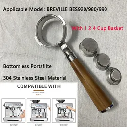 58 mm bodenloser Portafilter mit 1 2 4 Tasse Korb für Breville BES920/980/990 Edelstahl Naked Coffee Griff Barista -Werkzeuge 240326