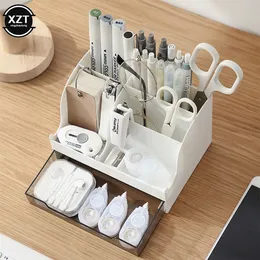 CCC Large Capacity Desk Accessories Pen Holder With Drawer Pencil Storage Box Desktop Organizer School Office Stationery