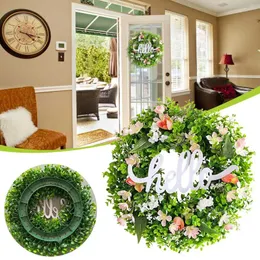 Flores decorativas Letra da primavera de Eucalyptu Garland Hello Welcome Door Hanging Party Wreath Lights With Timer Plain Christmas para fora