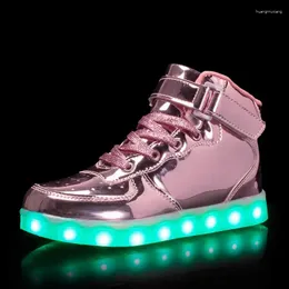Sapatos casuais 2024 crianças brilhantes tênis garoto luminoso para meninos meninas lideram mulheres coloridas solteiras solteiras de USB carregamento USB
