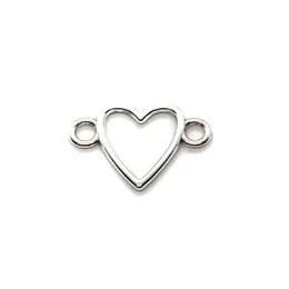 100pcs lote de prata antiga placas de coração conectores de link para pingentes para jóias fabricadas em artesanato artesanal DIY 16x24mm2972