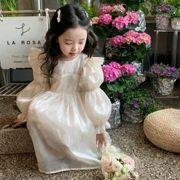 Girls Princess Long Sleeve Fashion Dress Spring Autumn Baby Champagne Puffy Gauze Dresses Childrens Costume 240329