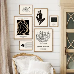 Henri Matisse Abstract Geometric Face Line Beige Bohemian Poster Wall Art Stampa tela di pittura per camera da letto decorazione per la casa