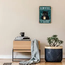 Coffee Because Murder is Wrong' Wall Decor Sign,Funny Black Cat Tin Sign,Vintage Paintings Cute Cat&Coffee Home Livingroom