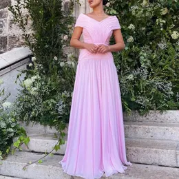 Abiti da sera fuori spalla a lungo un abito da ballo di ballo elegante abito da festa formale in chiffon rosa per donne