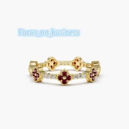 Clover Ring Full Eternity Garnet and Diamond in 14k Gold Stacking Stackable January Birth stone DirectFactory Supply