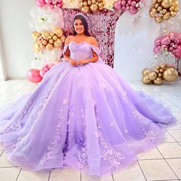 LILAC LILAC LILA SHINY QUINCEANERA Abito con paci in pizzo di pizzo con pace in pizzo perde messicano dolce 16 Vestidos de xv 15 Anos compleanno